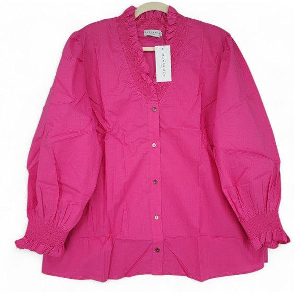 Harshman‎ Bonnie Shirt 2X Fuchsia Pink Cotton Ruffle Blouse Romantic Boho NWT - Picture 2 of 8